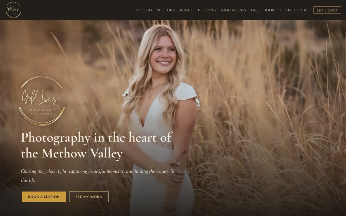 Screenshot of the Gold Lens Photography website